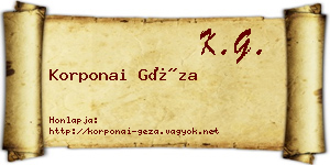 Korponai Géza névjegykártya